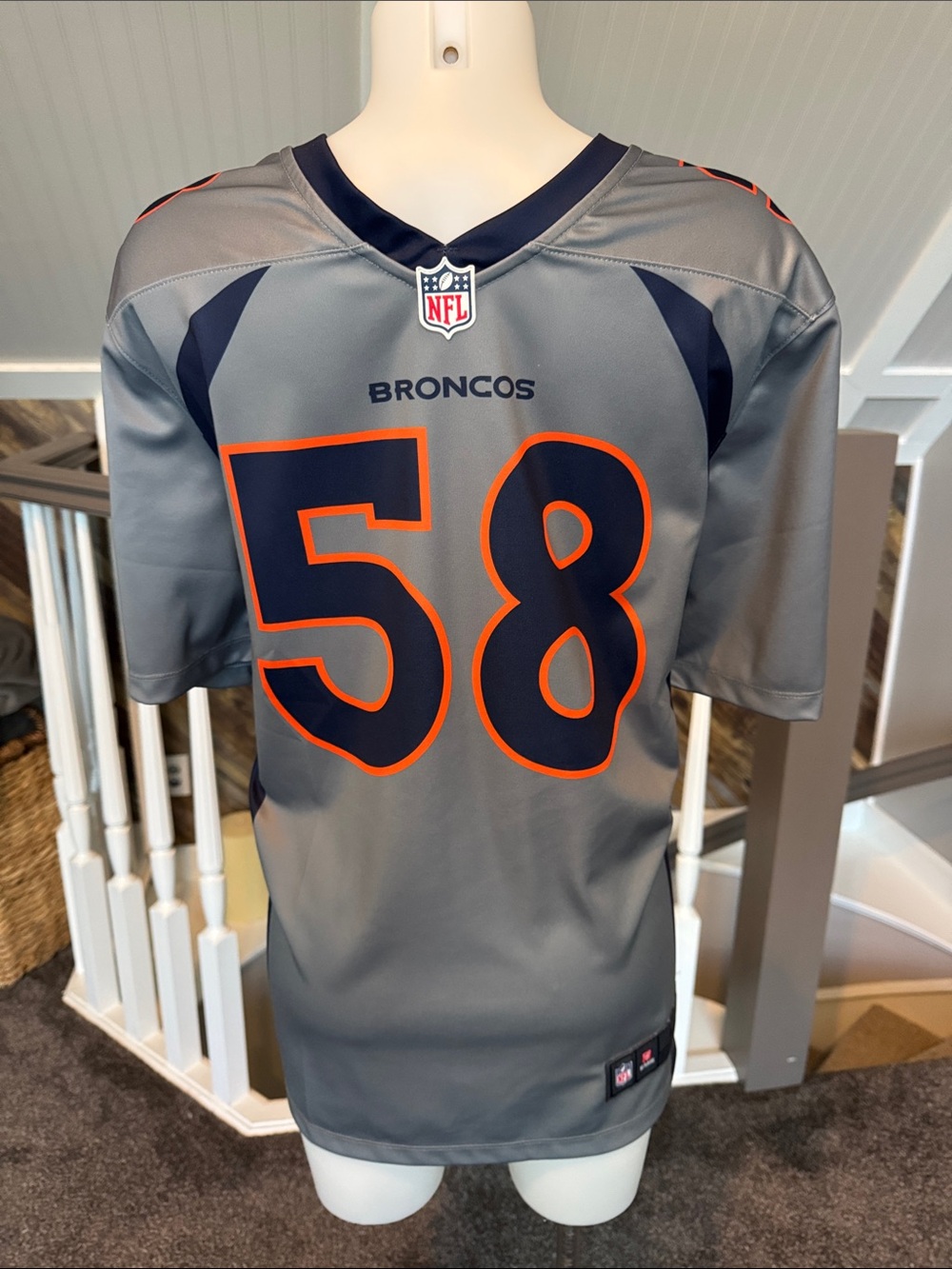 Nike Broncos #58 Gray and Orange Men’s Jersey